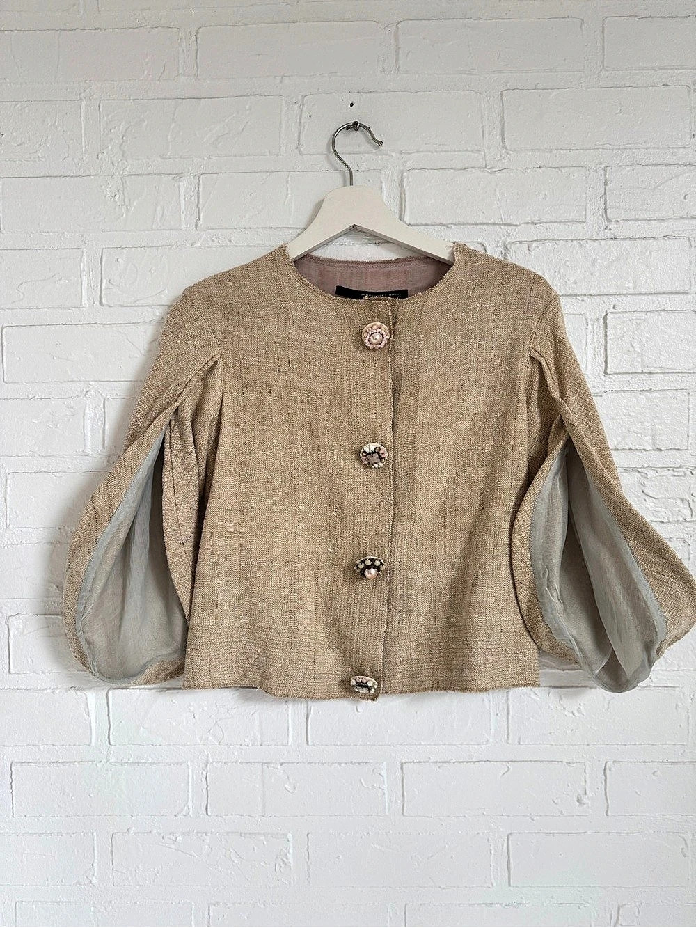 Maurizio Pecoraro Silk Blend Jeweled Button Jacket IT 38